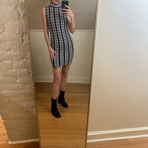 Black and White Patterned Sleeveless Dress